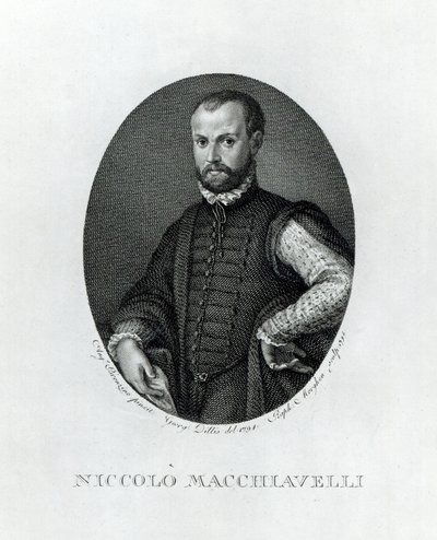 Portret van Niccolo Machiavelli (1469-1527), gegraveerd door Rafaello Morgan (1758-1833) in 1795 door Agnolo Bronzino